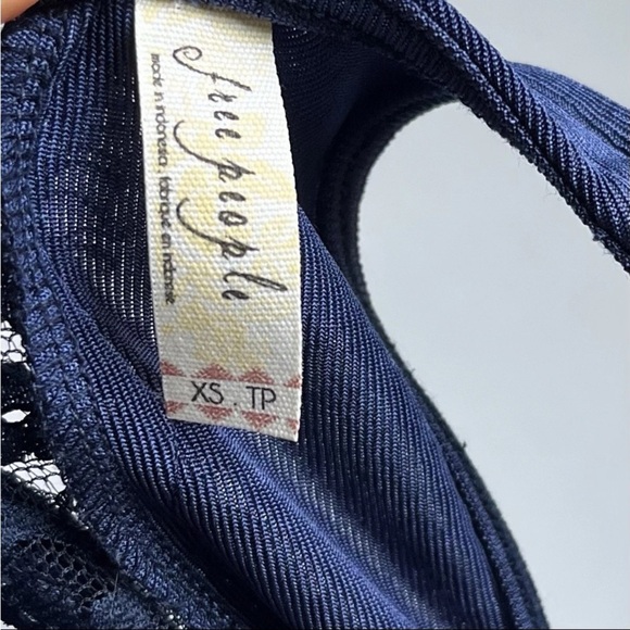 Free People Blue Boho Lady Jane Lace Trim Keyhole Skater XS Mini Dress EUC - Picture 5 of 12